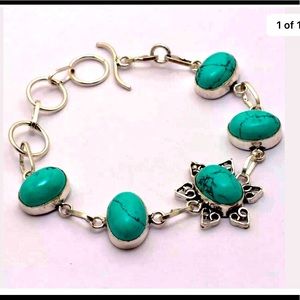 Turquoise 925 Silver Plated Bracelet 8.3"